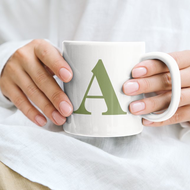 Mug Lettre initiale Monogramme Moderne Élégant Vert Sa (Créateur téléchargé)