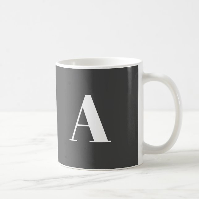 Mug LETTRE initiale monogramme moderne gris foncé (Droite)