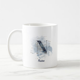 Mug Lettre initiale N personnalisée aquarelle bleue