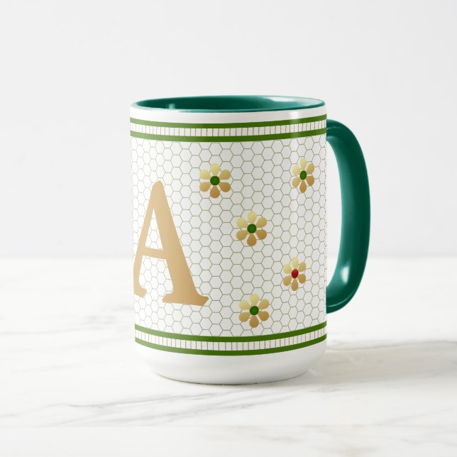 Mug Lettre initiale personnalisée | Chic Gold Daisy Ho (Devant droit)