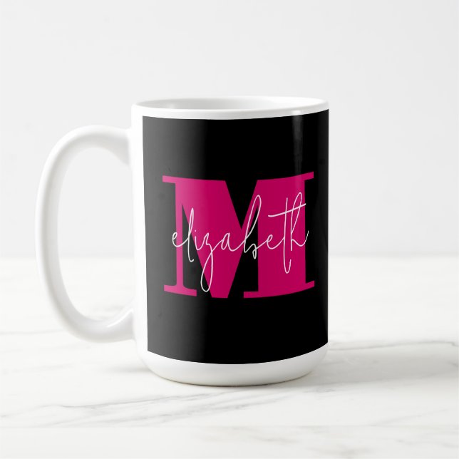 Mug LETTRE INITIALE STYLE MONogramme et nom Noir (Gauche)