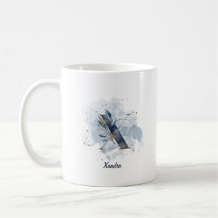 Mug Lettre initiale X personnalisée aquarelle bleue