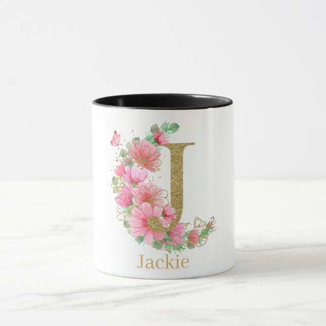 Mug LETTRE J AQUATICOLE OR ET MONOGRAPHIQUE Floral (Centre)