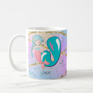 Mug Lettre J Monogram Aquarelle mignonne Sirène