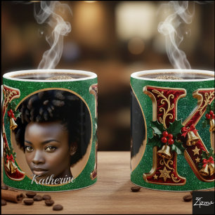 Mug Lettre K de Noël en rouge velours doré luxueux