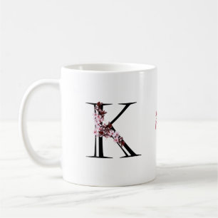 Mug Lettre K, Fleur de cerisier Nom du script du mon
