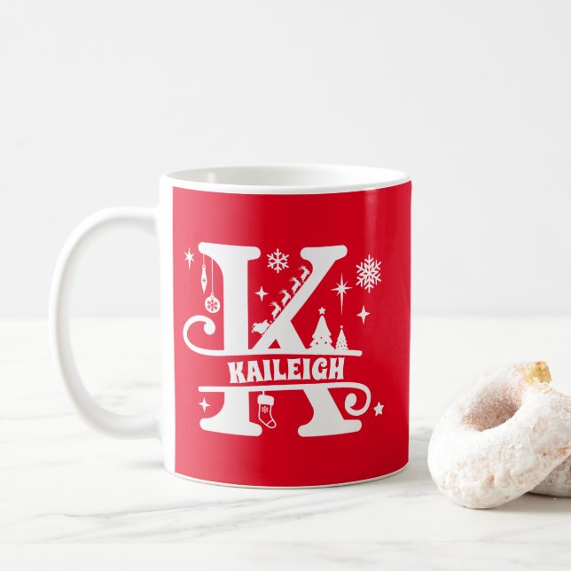 Mug Lettre K Monogramme de Noël Nom Initial Rouge  (Avec donut)