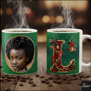 Mug Lettre L de Noël en velours rouge luxueux et or
