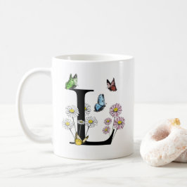 Mug Lettre L Floral Butterfly Monogramme initial