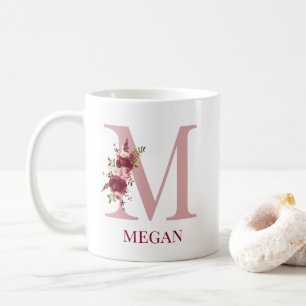 Mug Lettre M Floral Burgundy Blush