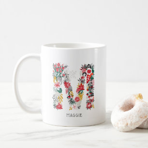 Mug Lettre M   LETTRE FLEURIE Whimsical Monogramme I M
