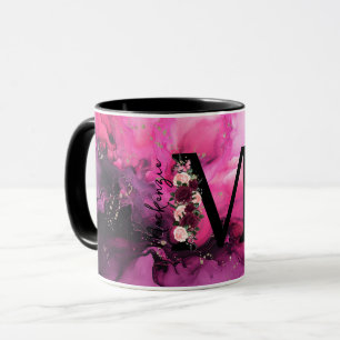 Mug Lettre M Monogramme en Marbre Rose et Violet