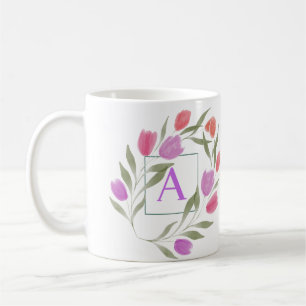 Mug Lettre monogramme A Noir & Blanc avec fleurs