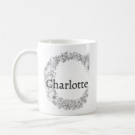 Mug Lettre monogramme B Floral Botanique Noir Blanc