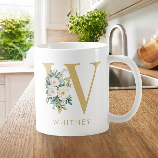 Mug Lettre monogramme Floral Nom initial (Créateur téléchargé)