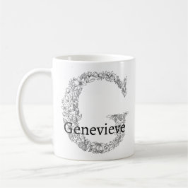 Mug Lettre monogramme G Blanc noir Botanique Floral