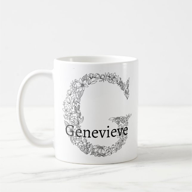 Mug Lettre monogramme G Blanc noir Botanique Floral (Gauche)