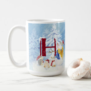 Mug Lettre monogramme H Arbres d'hiver Noël Snowman
