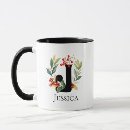 Mug Lettre monogramme J Christmas Berry Wreath