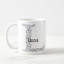 Mug Lettre monogramme L Blanc noir Botanique Floral