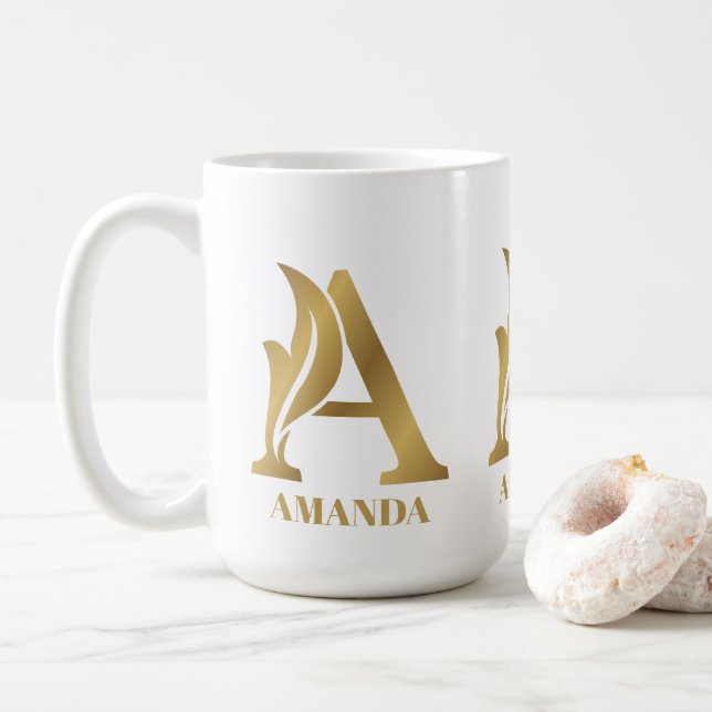 Mug Lettre monogramme or de luxe Un nom personnalisé (Avec donut)