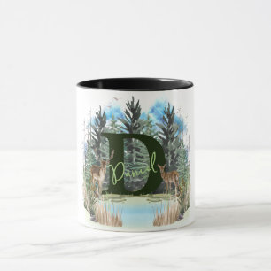 Mug Lettre monogramme personnalisée cerf aquarelle D