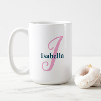 Mug Lettre Monogramme rose personnalisée I Nom personn