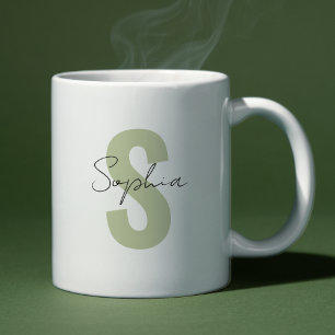 Mug Lettre monogramme verte Sage Nom de la calligraphi