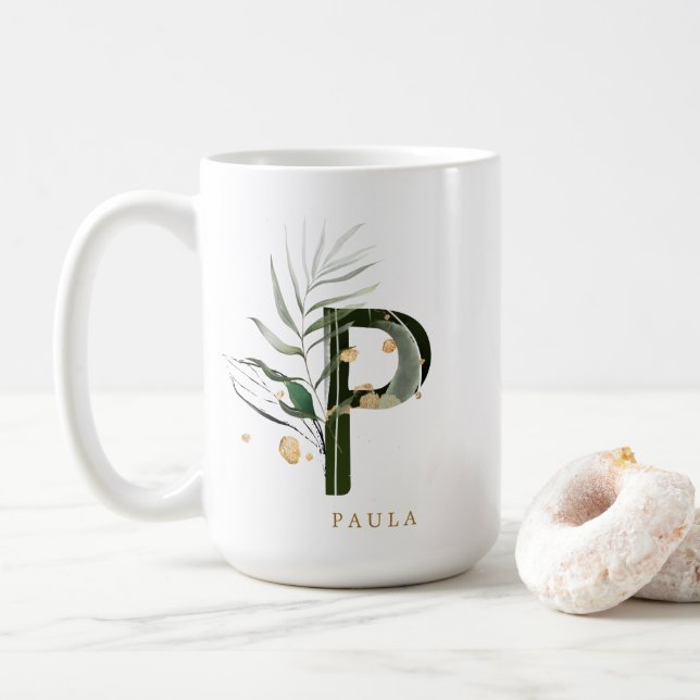 Mug LETTRE MONOGRAPHIQUE DE FLIAGE Tropical "P" Person (Avec donut)