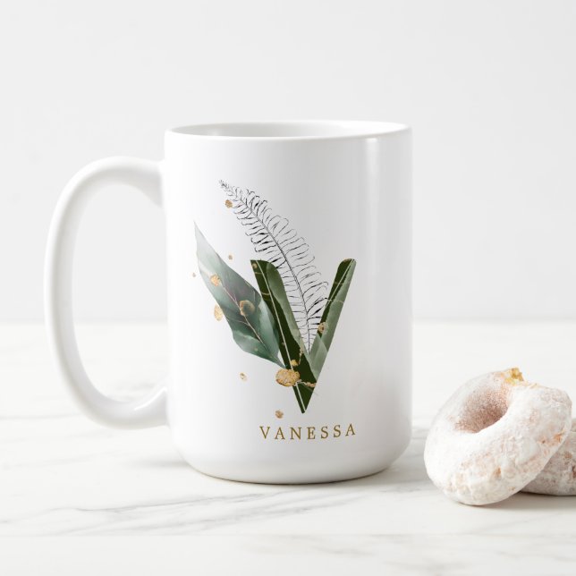 Mug LETTRE MONOGRAPHIQUE DE FLIAGE Tropical "V" Person (Avec donut)