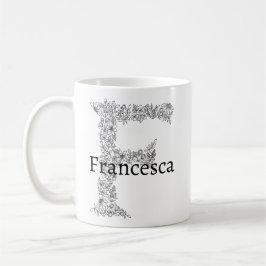 Mug LETTRE MONOGRAPHIQUE F BLANC Noir Botanique Floral