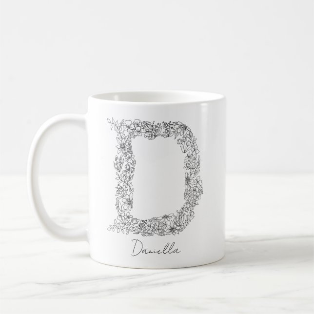 MUG LETTRE MONOGRAPHIQUE FLEURIE BLANCHE BLANC BLANC F (Gauche)