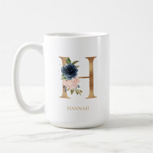 Mug LETTRE MONOGRAPHIQUE Florale Blush "H" Personnalis