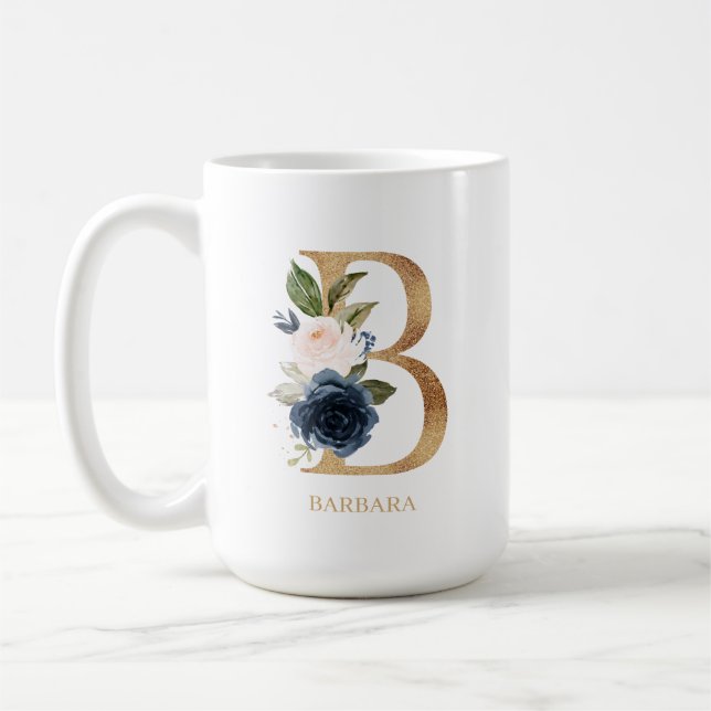 Mug LETTRE MONOGRAPHIQUE Florale Blush Navy "B" Person (Gauche)