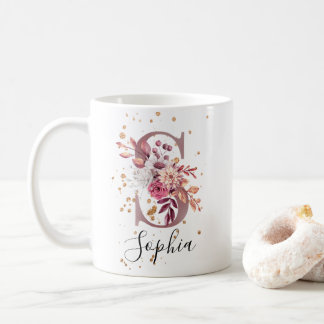 Mug LETTRE MONOGRAPHIQUE Florale Rose Mauve Rose Duste