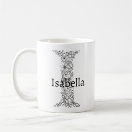 Mug LETTRE MONOGRAPHIQUE I BLANC Noir Botanique Floral