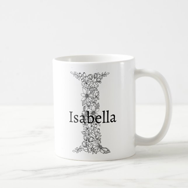 Mug LETTRE MONOGRAPHIQUE I BLANC Noir Botanique Floral (Droite)
