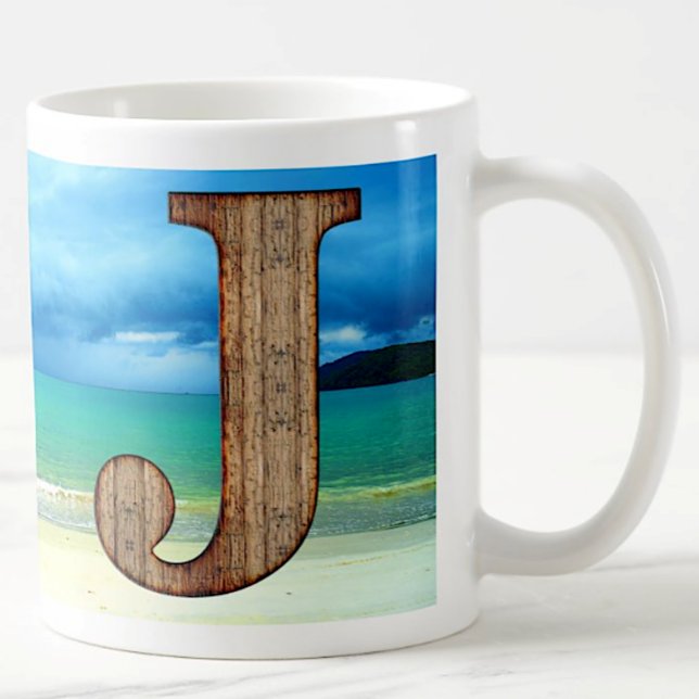 Mug LETTRE MONOGRAPHIQUE INITIALE EN BOIS J Beach Océa (Créateur téléchargé)