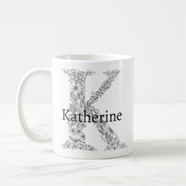 Mug LETTRE MONOGRAPHIQUE K BLANC Noir Botanique Floral