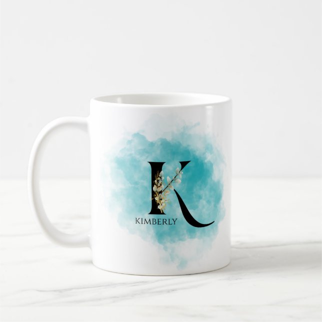 Mug LETTRE MONOGRAPHIQUE K Turquoise or Flower (Gauche)