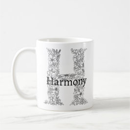 Mug LETTRE MONOGRAPHIQUE M BLANC Noir Floral Botanique