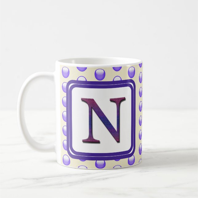 Mug Lettre monographique N Polka bleu Nom du point ini (Gauche)