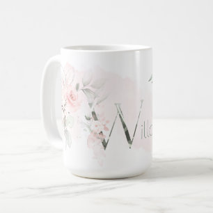 Mug LETTRE MONOGRAPHIQUE ROSE BLANCHE Délicate W