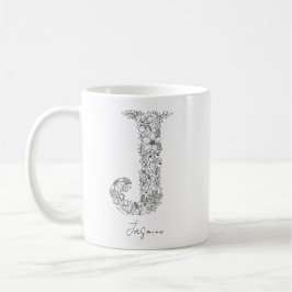 MUG LETTRE MOYENNE FLEURIE BLANCHE BLANCHE MOYENNE J