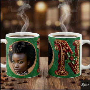 Mug Lettre N de Noël en velours rouge luxueux et or
