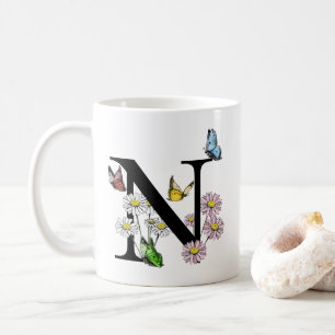 Mug LETTRE N MONOGRAPHIQUE BROUILLON D'AQUATIE Florale