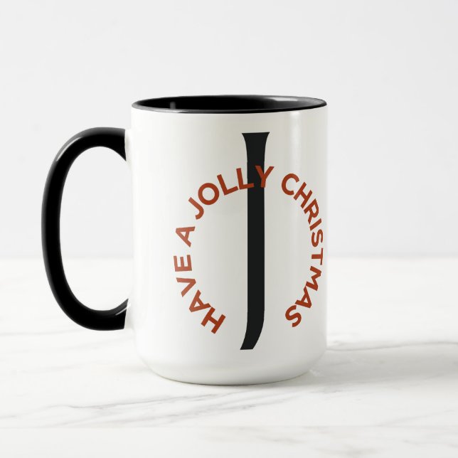 Mug Lettre noire J Texte rouge Avoir un Noël joyeux (Gauche)