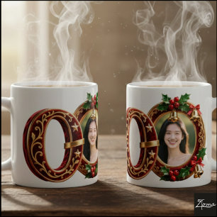 Mug Lettre O de Noël en velours rouge luxueux et or