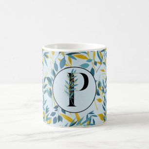 Mug LETTRE P D'OR Bleu Feuille