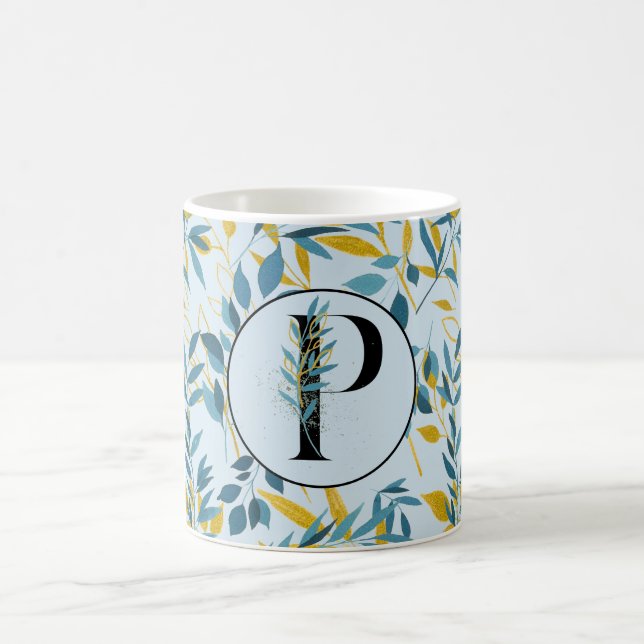 Mug LETTRE P D'OR Bleu Feuille (Centre)